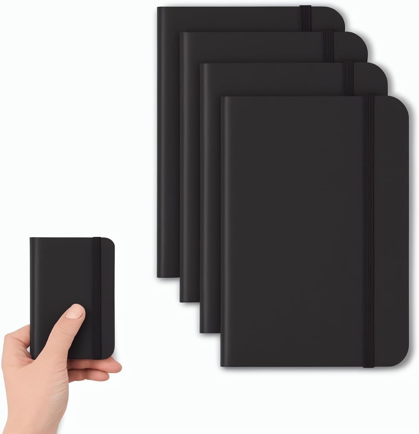 4 Pack Pocket Notebook Small Notebook, 3" x 4.4" Journal Notebook Hardcover with Thick Lined Paper, 200 Pages Leather Cover Mini Journal Notepad (Black)