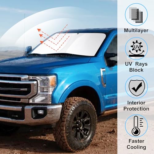 Image of Windshield Sun Shade Custom Fit for 2017-2022 2023 2024 2025 2026 Ford Super Duty F250 F350 F450 F550 Accessories Front Window Sunshade Keep Car Cooler