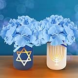 Acostop Hanukkah Mason Jars with Blue Flowers & 4 LED Candle Lights - Hanukkah Decorations for Table Centerpiece Home Living Room Bedroom Party Chanukah Gifts, 2 Sets