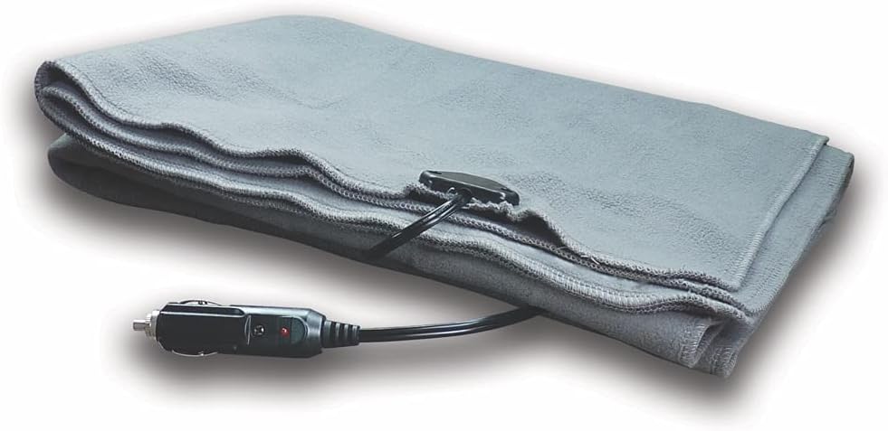 Schumacher Electric Heated Polar Fleece Lap Blanket, SA877, 64 Inch Cord, for Emergencies, Road Trips, Camping, and Tailgating, Plugs into 12 Volt DC Accessory Outlet 27.5" x 43" Gray