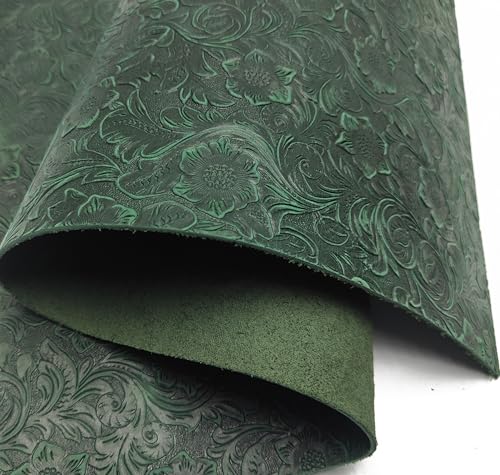DOQN Bump Texture Genuine Leather Sheets Plain Geometric Pattern Printed Leather Sheet for Crafts (Green, 6"x12")