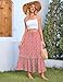 WeciBor Women's Red Floral Printed Midi Skirt, Tiered Flowy Long Skirt with Pockets Travel Vacation Outfit, XL