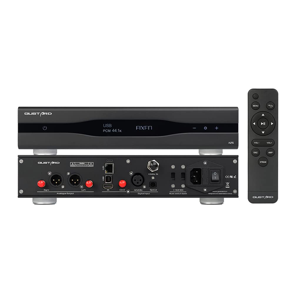 Gustard A26 Full Balanced DAC with Dual AK4499EX AK4191, MQA 768kHz/DSD512 Digital-Analog Audio Converter Streamer/Renderer USB/Opt/Coax/AES/LAN/Clock/IIS Input RCA/XLR Output with Remote (Black)