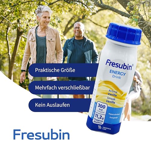 Fresubin Energy Drink - Vanille Hochkalorische Trinknahrung von Fresenius Kabi, 300 kcal pro Flasche, laktosearm, ohne Ballaststoffe ideal bei Mangelernährung (200 ml (24er Pack), Vanille)