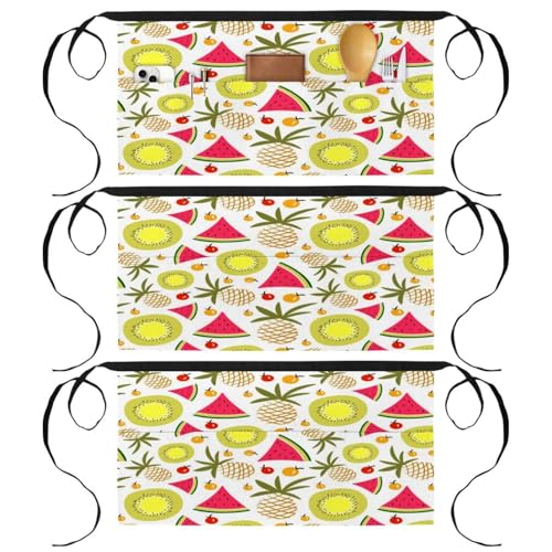 Demi-tablier pour cuisine et pâtisserie avec 3 poches motifs fruits d'été