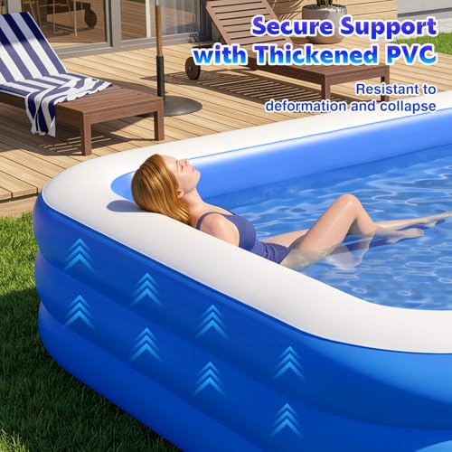 Image of MoKo Inflatable Swimming Pool with Canopy, Large Blow Up Pool with Shade for Adults Kids Kiddie Toddler, 102 inch x 65 inch x 23 inch Big Foldable Family Above Ground Pools for Backyard Garden, Blue /White