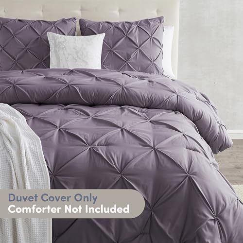 Image of Nestl California King Duvet Cover Grey Purple - Soft Double Brushed Duvet Set with Button Closure & Corner Ties, 3 Piece Luxurious Pinch Pleated Duvet Cover Set 104x98 Inches with 2 Pillow Shams