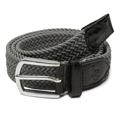 Image of LOUIS STITCH Men's Braided Elastic Stretch Belt with Leather Tipped End Stretchable Canvas Waist Band for Men Women Boys Girls Unisex (Width 3 cm) (BE-EL)
