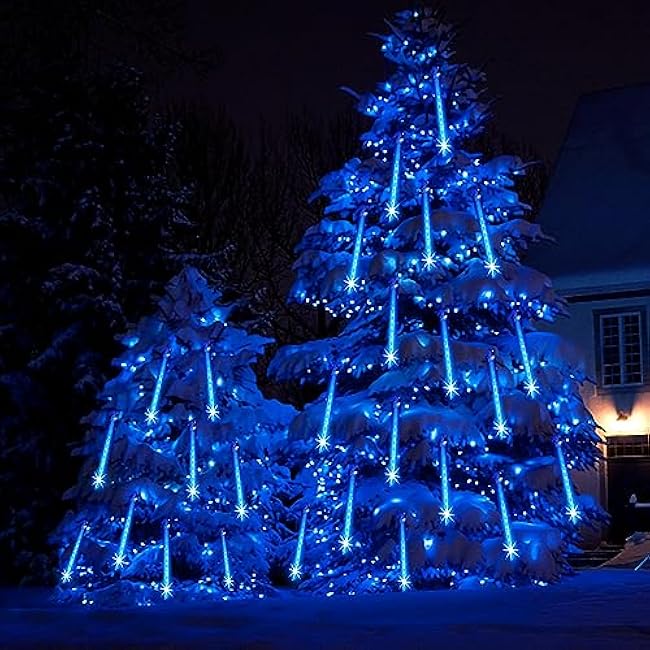 Aokudoni Blue Christmas Icicle Lights, 16 Inch 8 Tube Outdoor, UL Certified LED Connectable Decorations for Yard Porch Party Garden