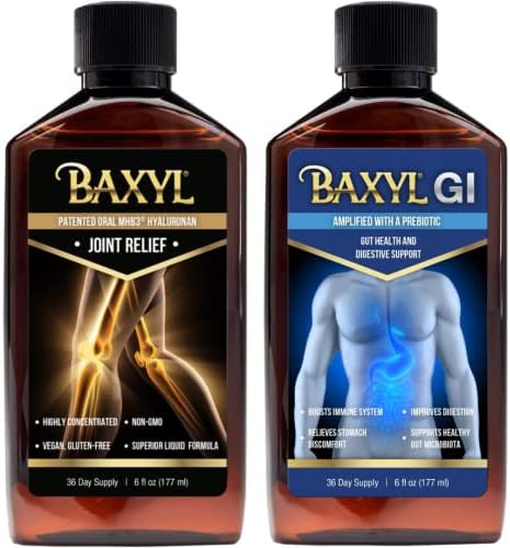 BAXYL + GI Bundle - Liquid Hyaluronic Acid for Joint Relief & MHB3Hyaluronan and Amaferm for Digestion, Digestive Aid & Stomach Relief