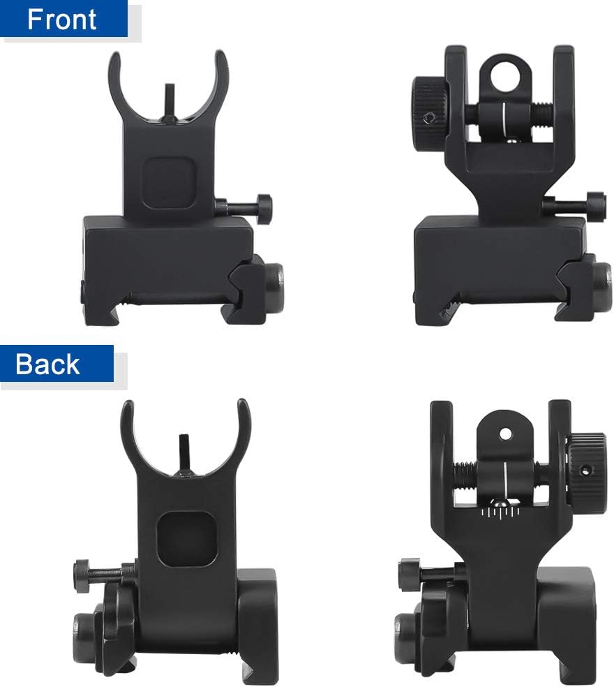 Feyachi Flip Up Iron Sight Front Rear Sight Compatible for Picatinny Rail and Weaver Rail of Rifle, Foldable Sights