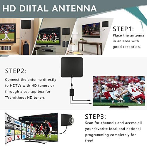 Bamshoot TV Antenna 50-100 Miles Long Range Digital HDTV Antenna High Reception Amplifier TV Indoor Antenna Clear TV Best Indoor Antenna for TV with 10ft Cable USB TV Tuner - Black