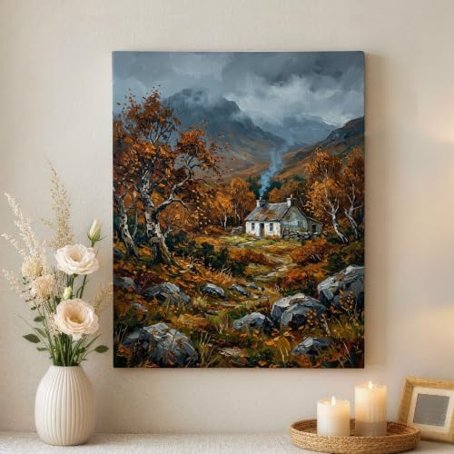 Lienzo decorativo para pared de paisaje rústico otoñal marrón, el refugio de paz que tu hogar necesita