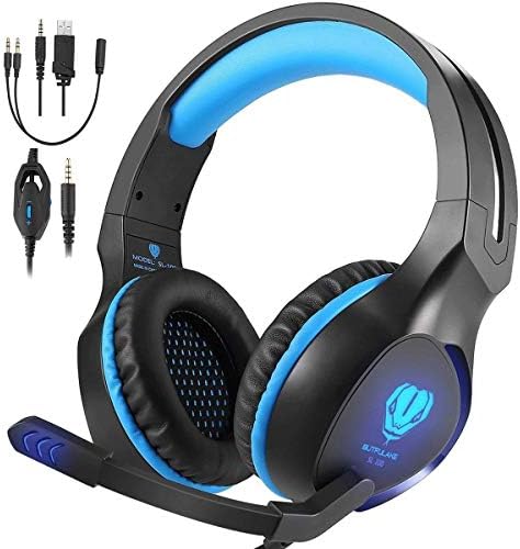 Gaming Headset, Headset Gaming Headset for PS4, PC with Mic Noise Cancelling Over-Ear Headphones Bass Surround Headset, LED Lights, Volume Control and Soft Memory Earmuffs