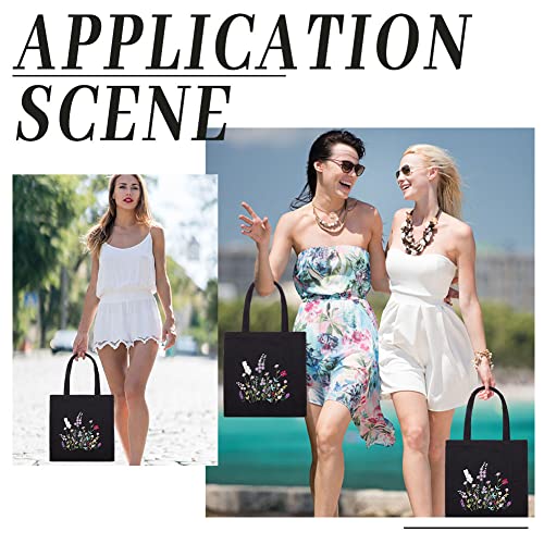 Image of WADORN DIY Canvas Tote Bag Embroidery Kit, Black Personalized Canvas Bag Kit Flower Cross Stitch Kit with Pattern DIY Crafts Embroidery Starter Kit Women Handicrafts Gift for Valentine's Day