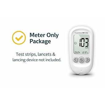 CareSens N Feliz Blood Glucose Monitoring System - Meter Only - 1 Diabetes Blood Glucose Meter, 1 User Guide, 1 Quick Reference guide, 1 Case & 1 CR 2032 Battery