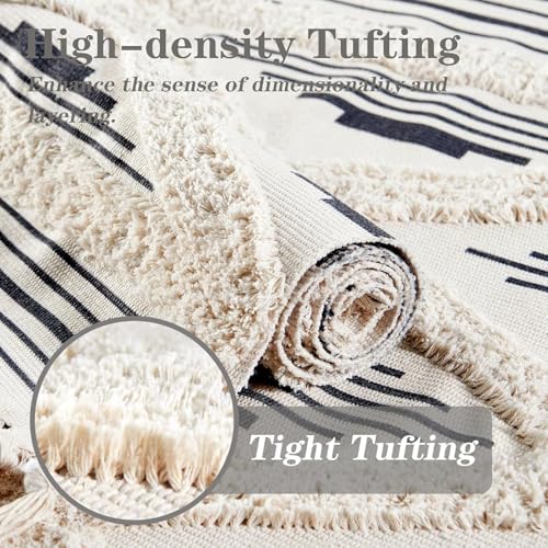 Image of Hand Woven 100% Natural Cotton Export Quality Designer Rug,Carpet, Bed Side Runner for Bedroom,Living Room, Size-2x5 feet or 60 cms x 152 cms (White Triangle)
