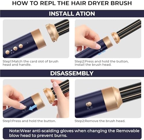 7 in ONE Hair Dryer Brush, Powerful Blow Dryer Brush with Air Curler for Hair, Brush Blow Dryer with Diffuser, Ionic Hot Air Brush Fast Dry, Volumize, Curls, Straight, Hair Styling Tools 100-120V - Image 9