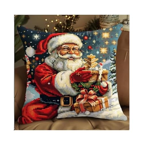 kitphoenix Knüpfkissen Set Weihnachten Latch Hook Kissen Kit für Kinder oder Anfänger Erwachsene zum Selber Knüpfen, DIY Knüpfteppich Knüpfpackung, Knüpfhaken Set 43 x 43 cm