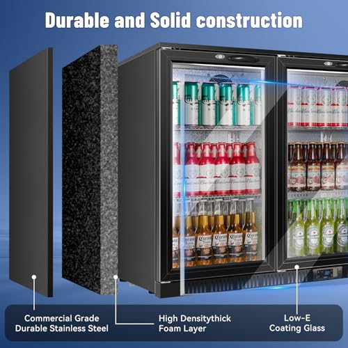 Image of Tylza Back Bar Cooler With 3 Glass Doors, 312L Under Counter Back Bar Refrigerator with LED Lighting, Safety Locks, Counter Height Bar Beverage Cooler for Beer, Soda Drinks, Wine, Black