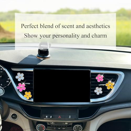 Image of ORIESSE 6pcs Flowers Car Air Freshener Vent Clips,Pink Yellow White Daisy Flowers Air Vent Clip Car Accessories for Women,3.3cm /3cm Flower Girly Vehicle Decor Refillable Outlet Diffuser