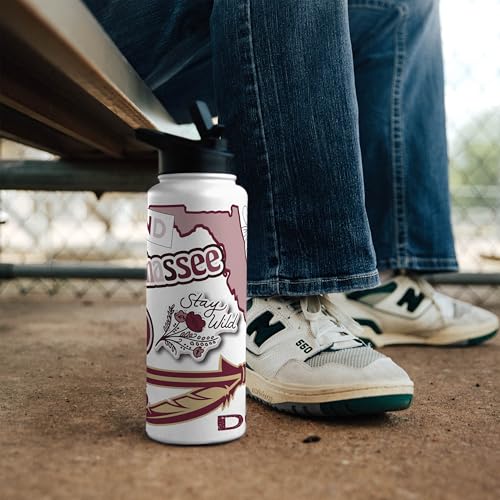 Image of Logo Brands NCAA Native 34 oz Quencher Water Bottle - | Local Icons Design | Double-Wall Insulated| Leak-Proof Lid & Built-In Straw