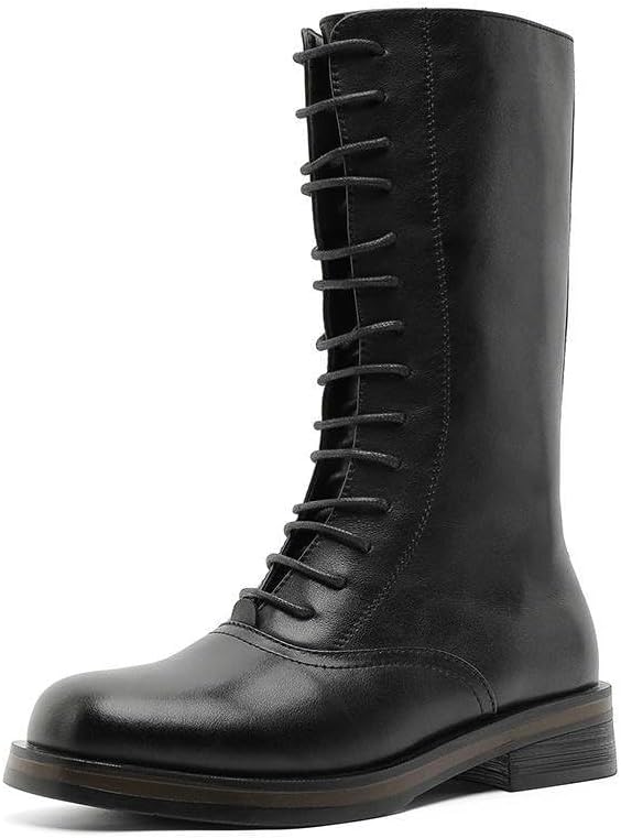 Santimon Men's Dress Combat Boots Lace-Up Side-Zip Mid-Calf Fashion Boots Non-Slip Motorcycle Shoes