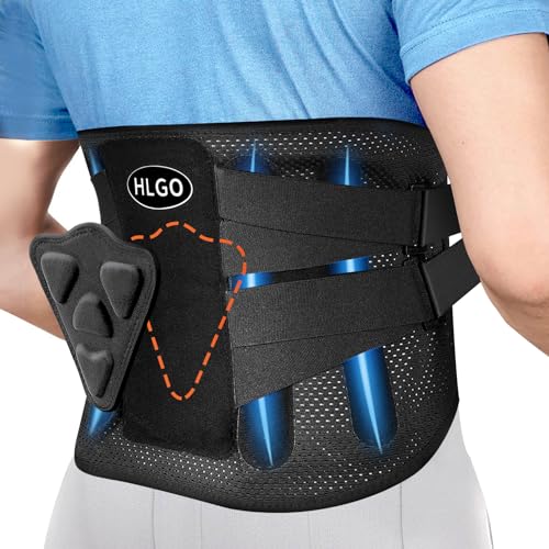 HLGO Lower Back Pain Relief & Posture Correction Back Support Belt Ergonomic Adjustable Lumbar Support with Extended 4CM Hook Closure & Breathable Mesh for Office, Gym, Sports Unisex Design size M