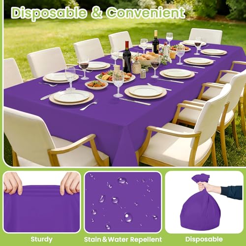 Image of Mulbozy Purple Plastic Table Cloth Disposable 4 Pack, 54 x 108 Inch Tablecloths Rectangle, Purple Plastic Table Cover for Party Decor