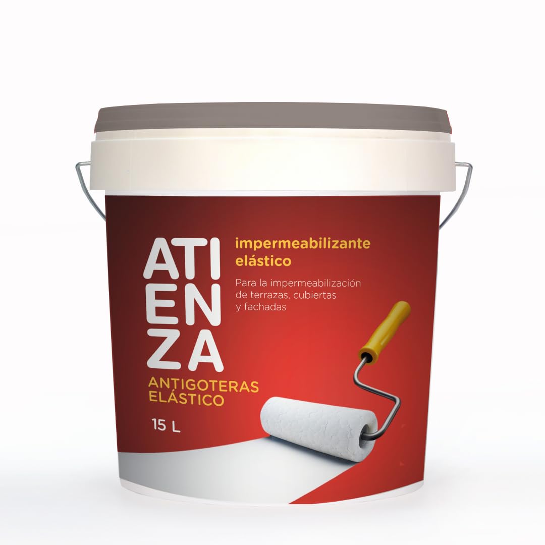 Impermeabilizante elástico antigoteras ATIENZA. De facil aplicación, Para impermeabilizar Terrazas Cubiertas y fachadas. (GRIS, 15 L)