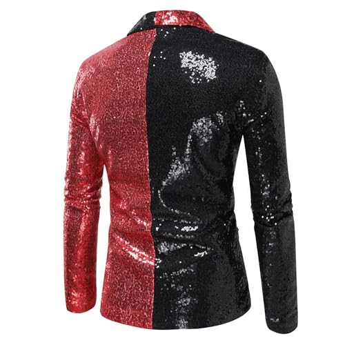 Men's Sequin Shiny Blazer Color Block Prom Suit Jacket One Button Party Sport Coat4