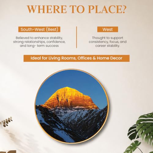 Image of PAINTINGMANTRA Mount Kailash Framed Wall Art Painting For Living Room, Himalayan Poster with frame for Wall, Decoration item for bedroom & Home, 23 Inch