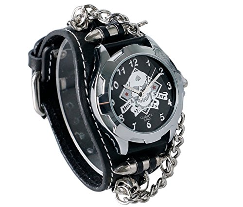 Armbanduhr Biker Totenkopf Leder - MOTAR-Rock-Gothique-Emo