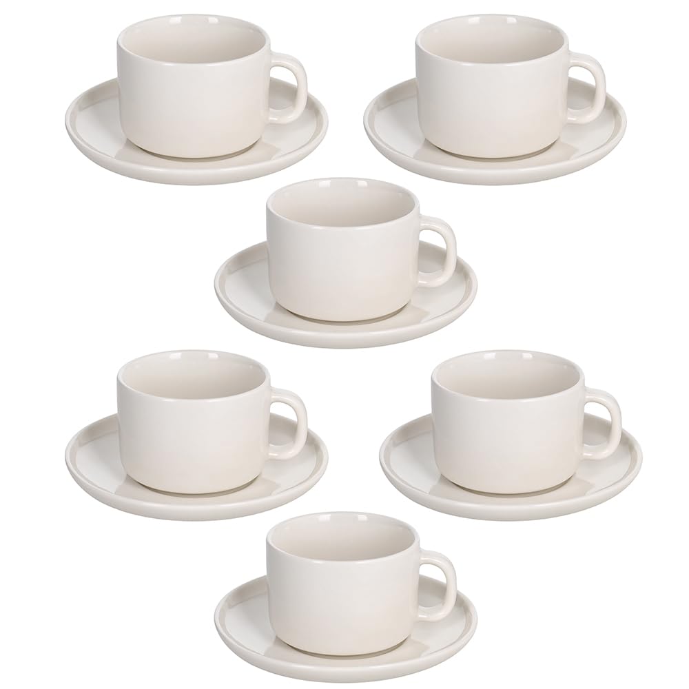 Tognana Edge Pack of 6 Tea Cups with Plate 220cc New Bone China White