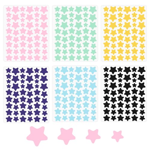 Oswetf 6 Sheets/306 Pcs Star Pimple Patches Hydrocolloid Acne Spot Patches 6 Colors Acne Dots for Face Cute Pimple Stickers (Specification 1)