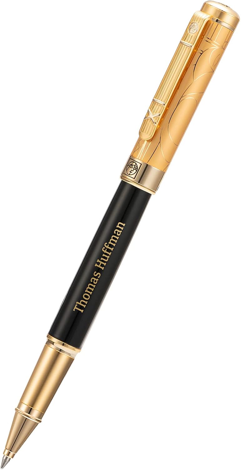 Personalized Picasso 902 Rollerball Pen Customized Pen Gift with Small Pen Bag, Engraved with Your Name (Golden Cap)