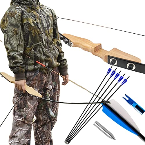Arco e Flecha Profissional Destro 40lbs Empunhadura de Madeira de Faia com 5 Flechas de Ponta de Alu