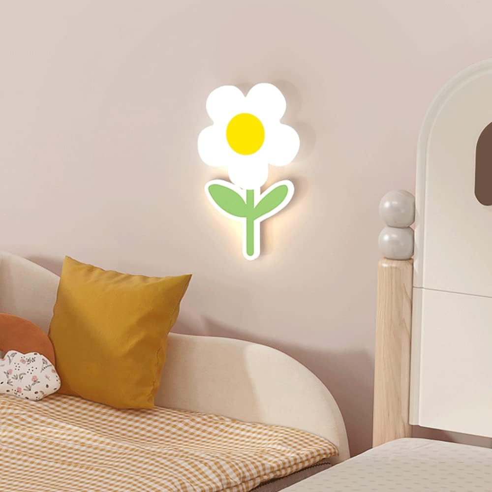 Applique Murale Créative Tournesol, Applique Murale D'Éclairage Décoratif Pour Chambre D'Enfant, Appliques Murales Modernes À Led 15W, Appliques Murales En Métal Vert Avec Abat-Jour En Acryliq