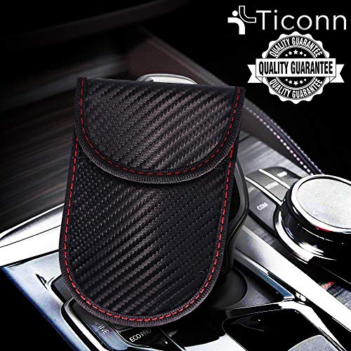 Faraday Bag For Key Fob (2 Pack), Ticonn Faraday Cage Protector - Car Rfid Signal Blocking, Anti-Theft Pouch, Anti-Hacking Case Blocker (Carbon Fiber Texture) #TOP6