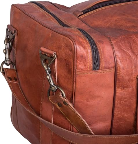 IZAC & DAUD Vintage Leather Duffel Bag for men Travel Sports Overnight Weekend Leather Duffle Bag for Gym Sports weekend bag (30 inch)4