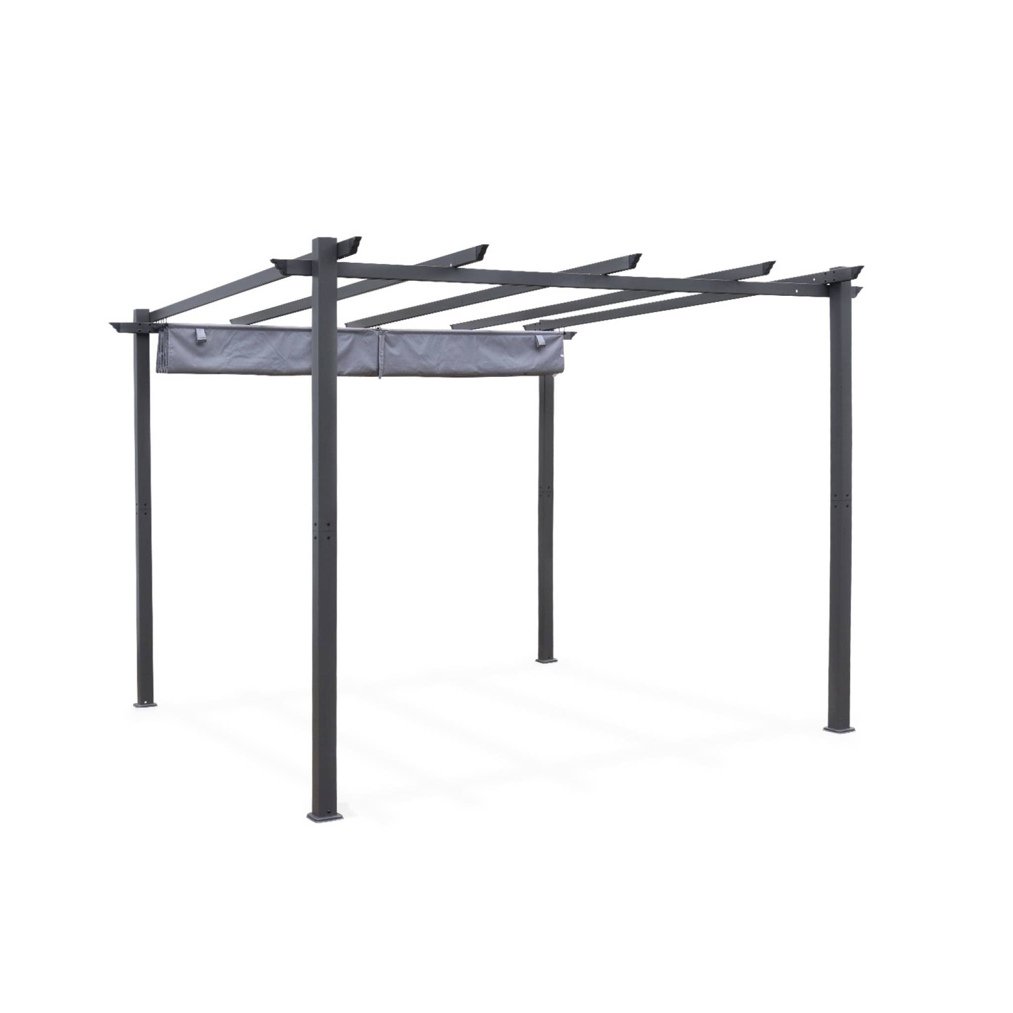 Alice's Garden - Pergola Aluminium - Isla 3x3m - Toile Grise - Tonnelle idéale pour Votre terrasse. Toit rétractable. Toile coulissante. Structure Aluminium