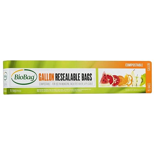 BioBag 100% Certified Compostable Resealable Food Storage Bags, 180 Count, Gallon, Perfect for Refrigerator or Freezer