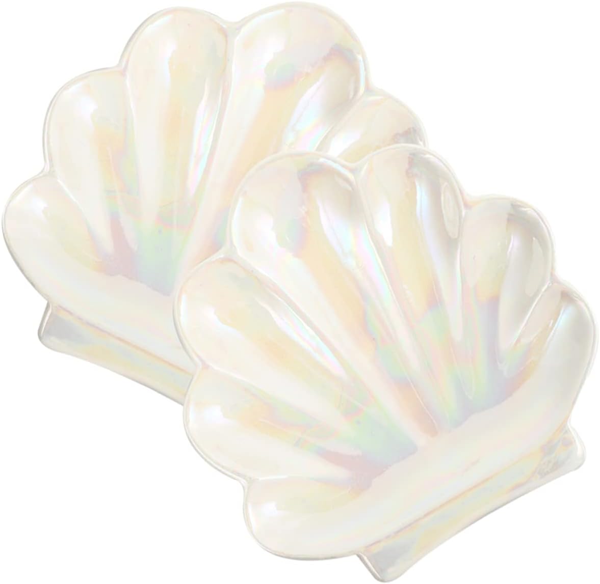 PRETYZOOM Shell Shaped Ceramic Jewelry Tray 2 Piece White for Rings