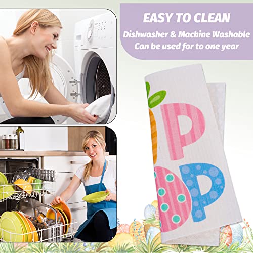 Whaline Easter Swedish Kitchen Dishcloth Set Of 6 Cute Bunny Rabbit Egg Dish Towel Quick Drying Kitchen Cloths Resable Dishcloth Cleaning Cloths Wipes Absorbent Hand Drying Tea Towels, 6.7 X 7.7 Inch #TOP4