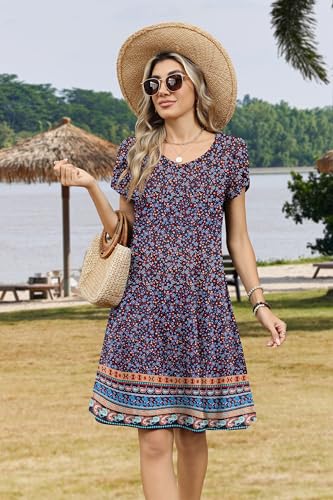 Image of Zeagoo Womens Summer A-Line Dress with Pockets Mini Short Sleeve Dresses Flowy Beach Swing Dress 2026 Vacation Travel