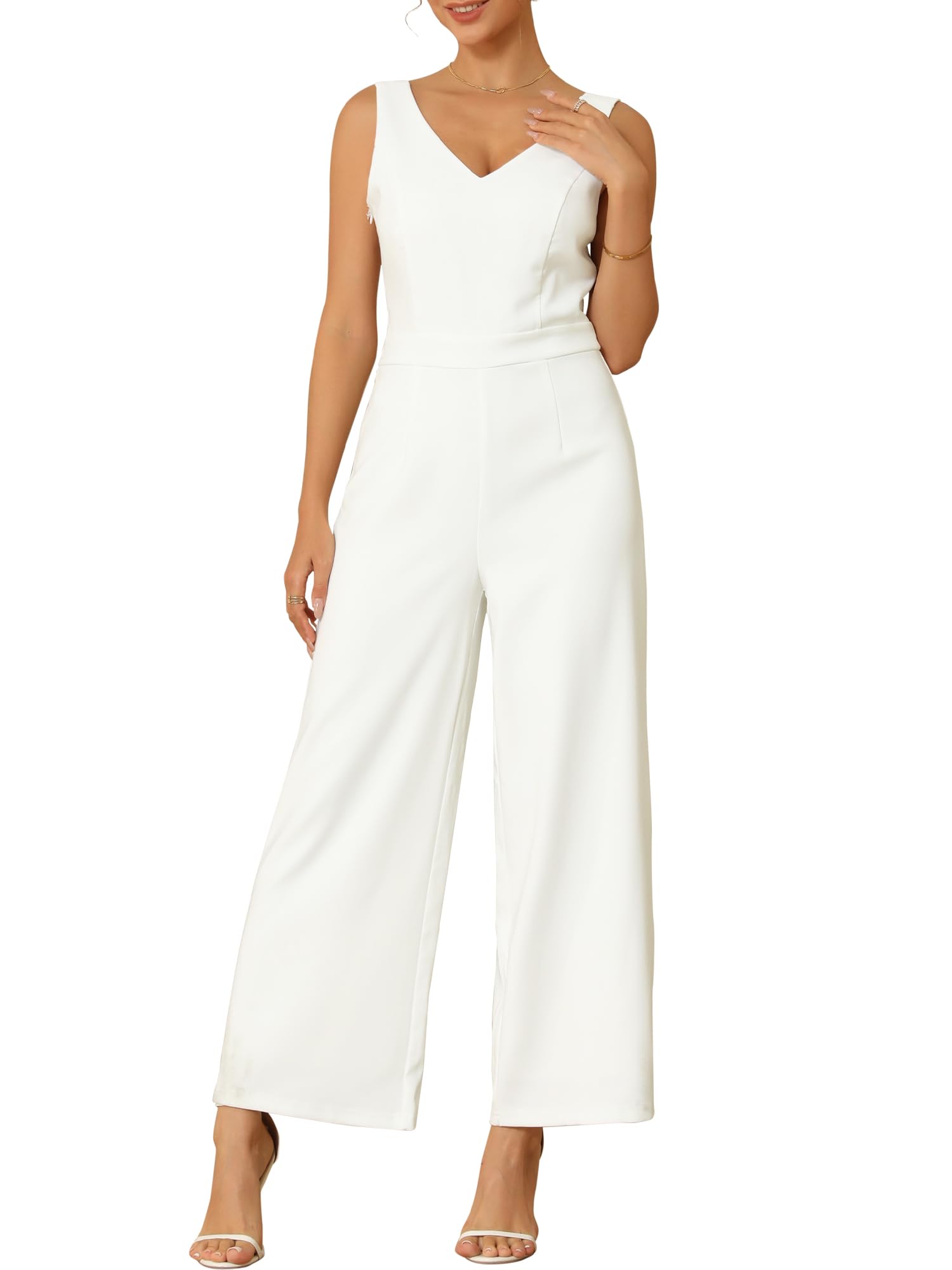 Women's Sleeveless Jumpsuits for Cocktail V Neck Lace Backless Wide Legs Formal Evening Jumpsuit-image-40