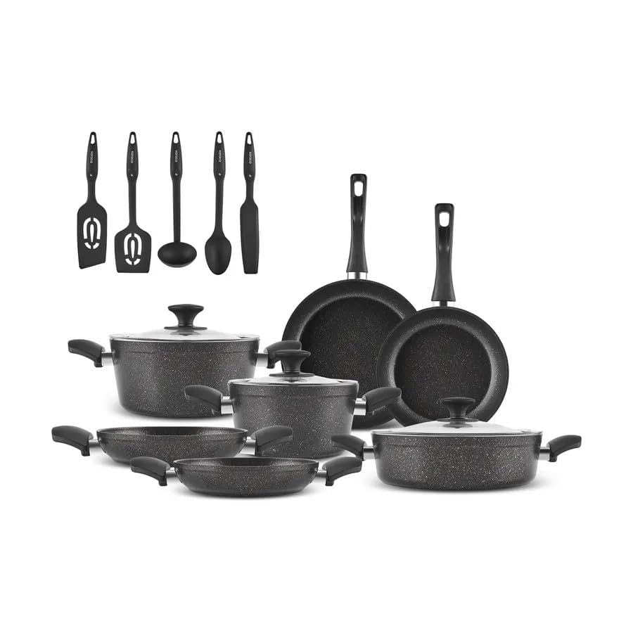KARACA Bio - Juego de utensilios de cocina de inducción de granito con tapas, juegos de ollas y sartenes antiadherentes, juego de cocina duradero para una mejor experiencia de cocina, sin PFOA (15