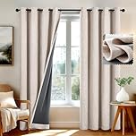Deconovo Soft 100% Blackout Curtains Faux Linen Look Window Treatment Windproof Eyelet Thermal Curtains with TPU Coating for Bedroom, Linen, W46 x L54 Inch 2 Panels