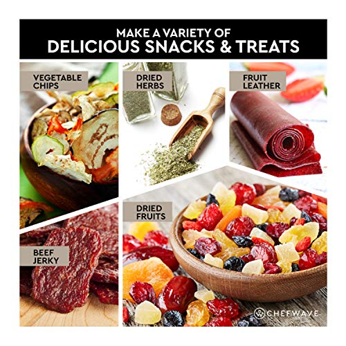 ChefWave 6 Tray Food Dehydrator Machine - Stainless Steel, Digital Temperature Control & Timer, 3 Teflon Sheets, 2 Mesh Sheets and Drip Tray - for Dried Fruit, Jerky, Herbs - Recipe Book Included