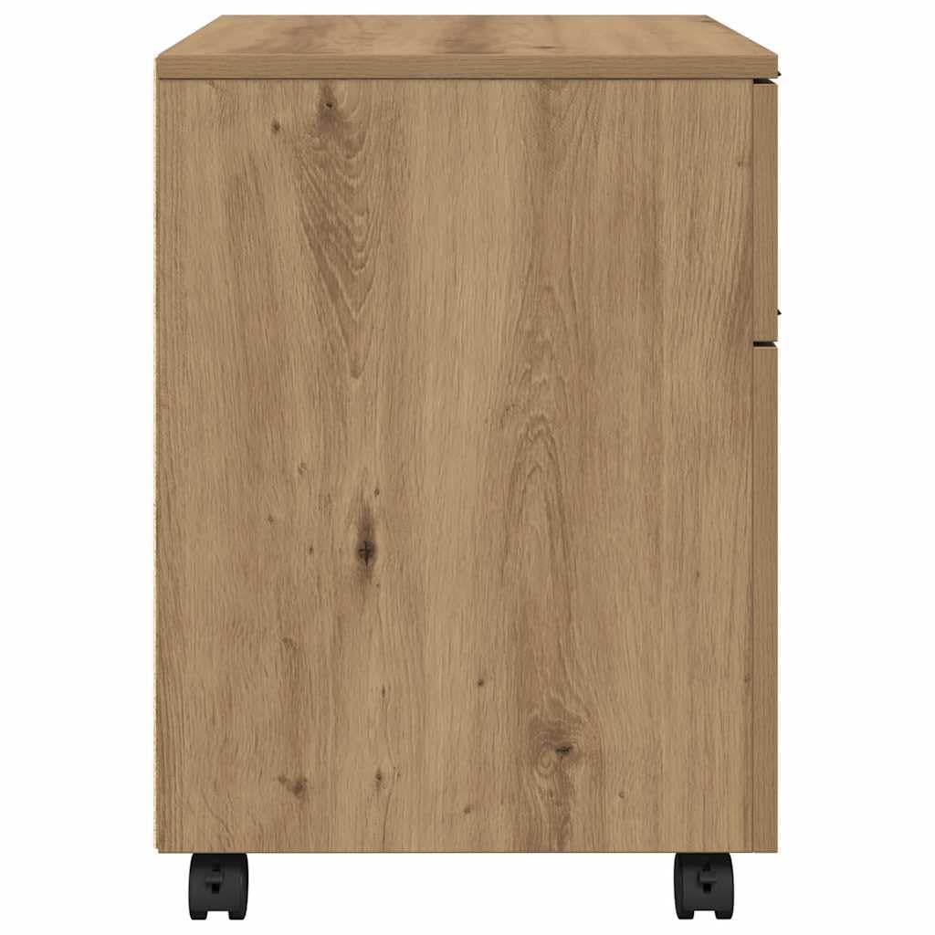 Mobiler Aktenschrank auf Rollen Artisan Eichen-Optik, Kompakter Rollcontainer für das Home Office, Kleiner Büroschrank mit 4 Rollen für Unterlagen und Dokumente, 45x38x54 cm